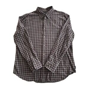 Perry Ellis Men's XL Long Sleeve Flannel Button Down Shirt Maroon Gray Plaid